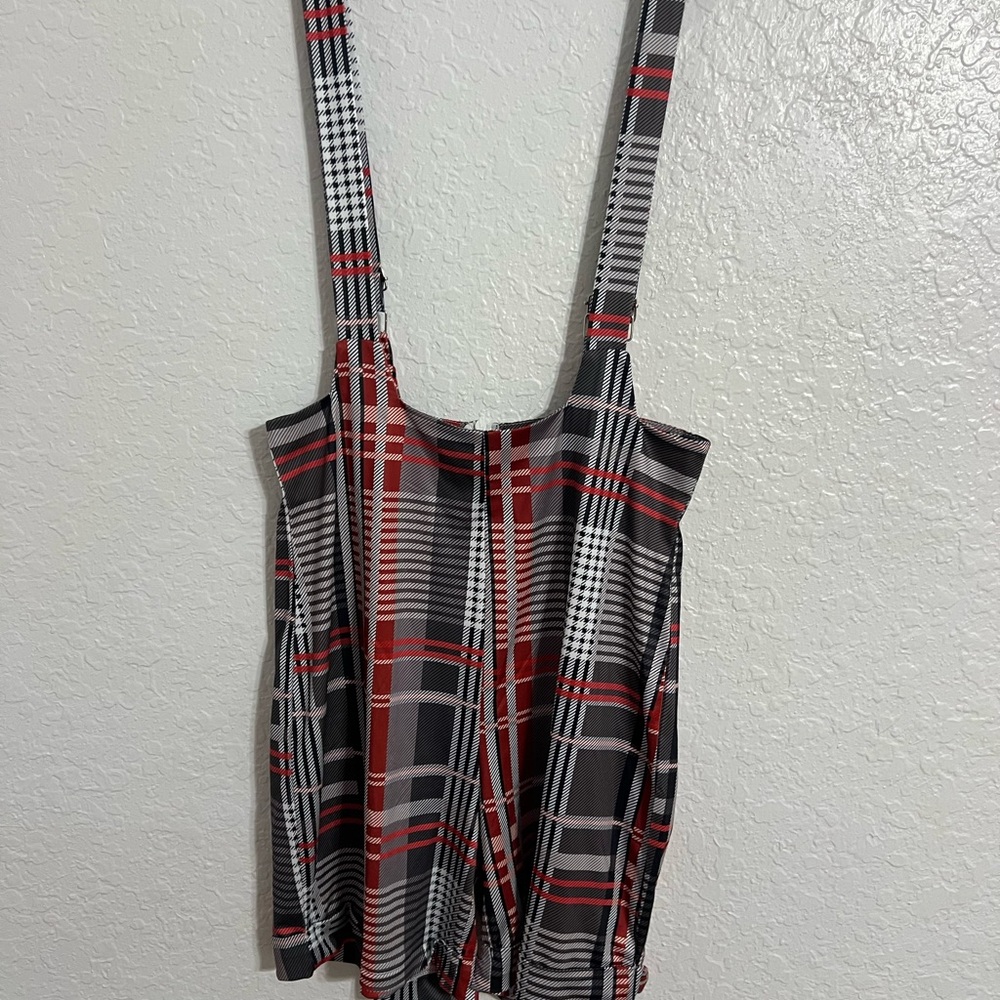 Chic Me Womens Plaid One Piece Size S Overall Shorts Stretch #508